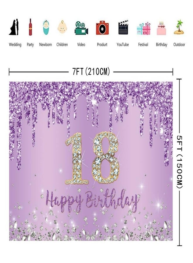 INRUI Purple Happy 18th Birthday Photography Background Girls Sweet Eighteen Years Old Birthday Party Decorations Backdrop 7x5FT - Image 4